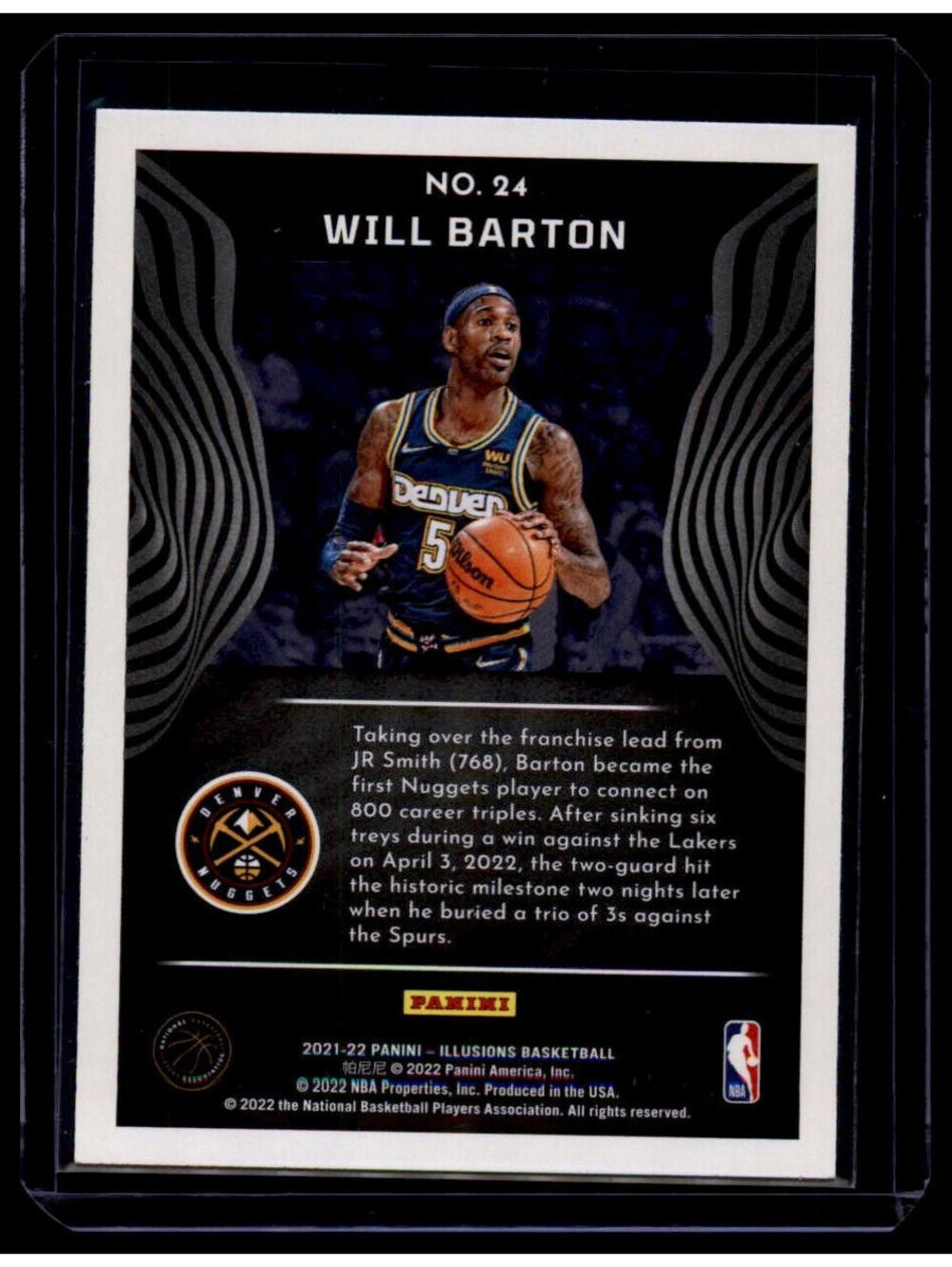 2021-22 Panini Illusions Will Barton #24 Denver Nuggets - Picture 2 of 2
